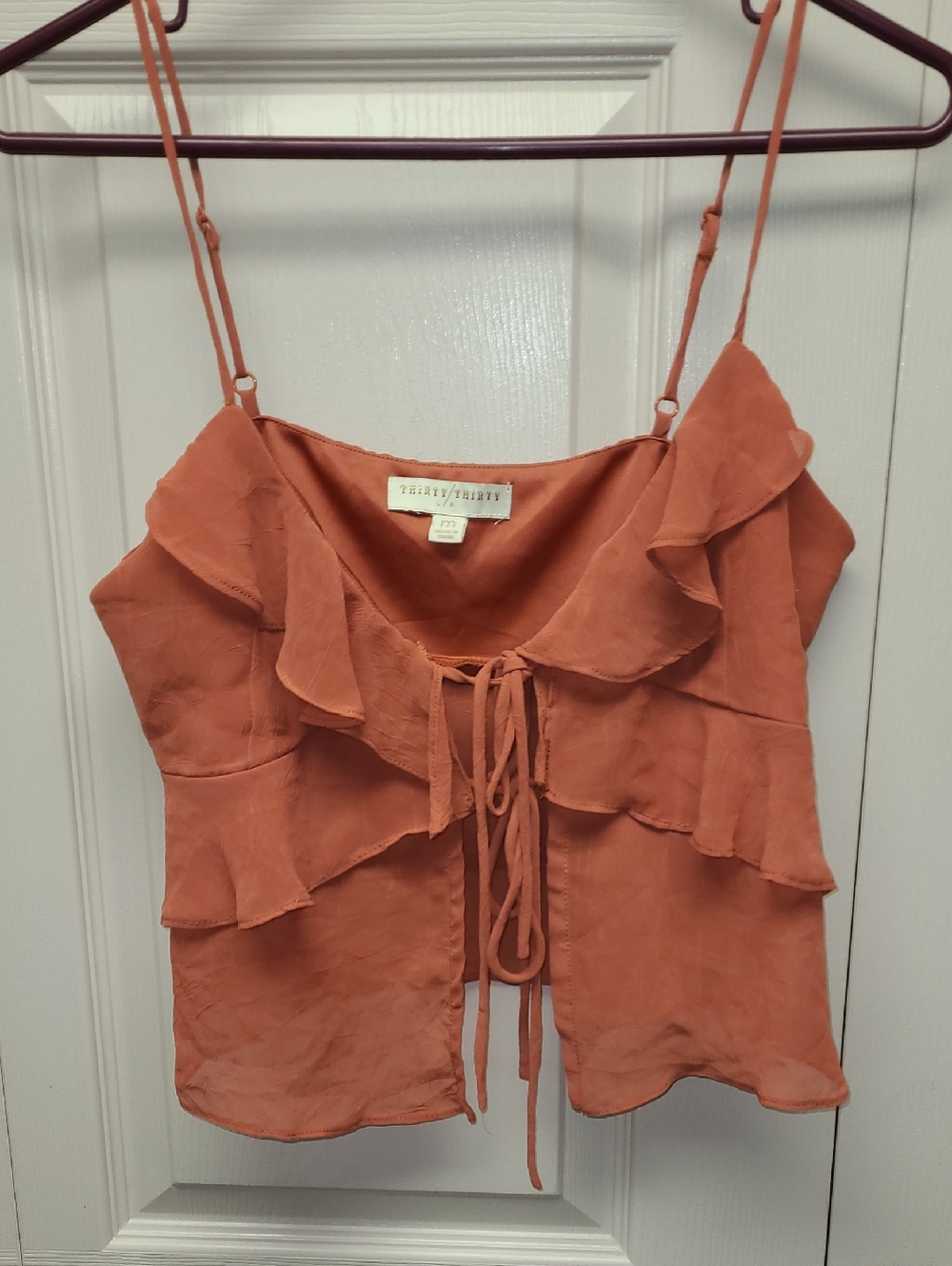 Thirirty/Thirty Rust dainty terracota cowgirl Ruffle Tie-Front Camisole Y2K